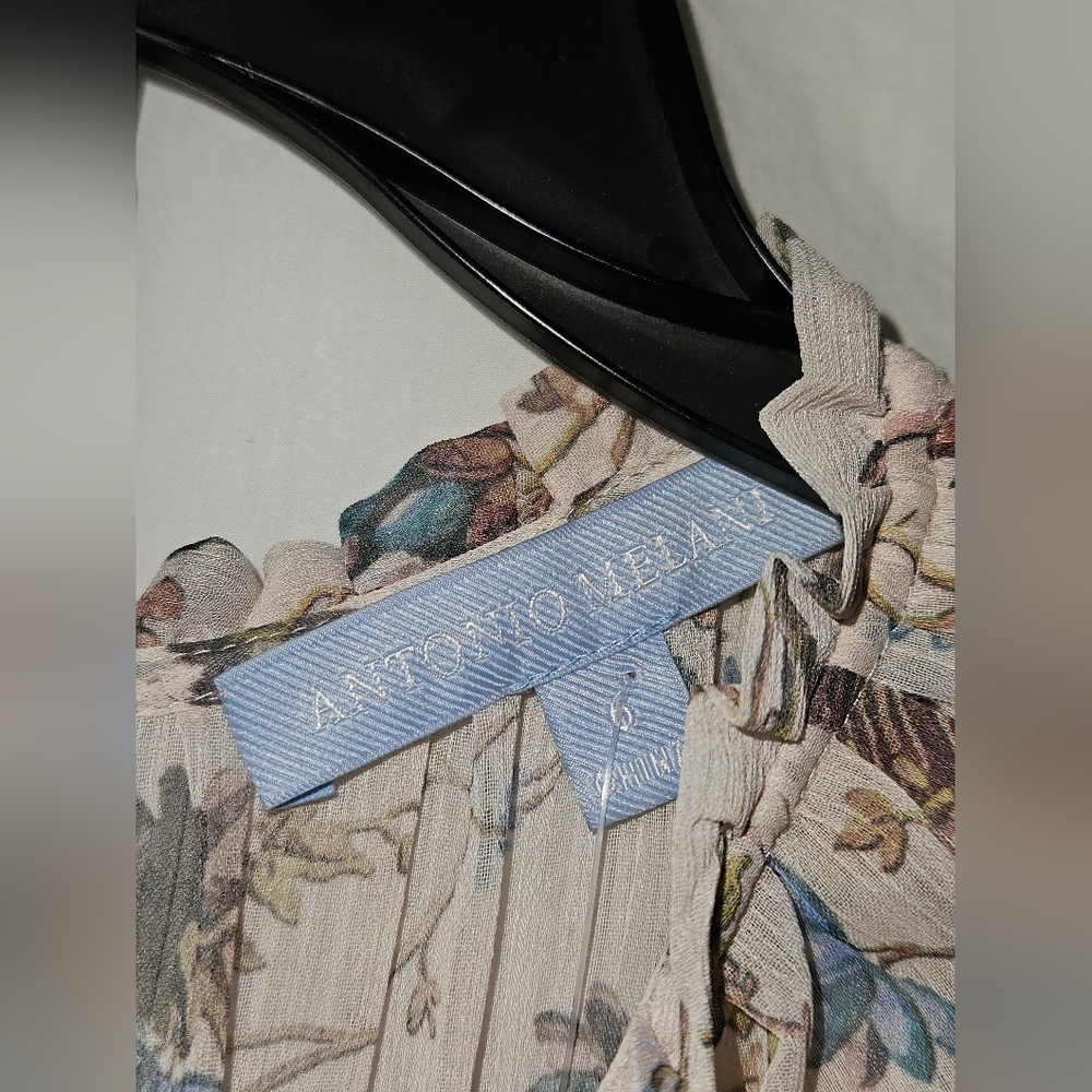 x Nicola Bathie Claire Floral Chiffon Crew Neck Long Sleeve Belted Dress Size 6 - Picture 6 of 8